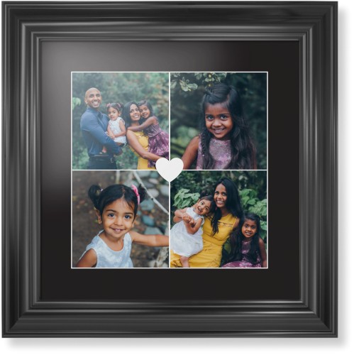 Heart Grid Framed Print, Black, Classic, White, Black, Single piece, 12x12, White, white