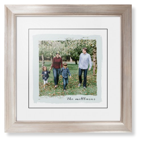 Brush Stroke Border Framed Print, Metallic, Modern, Black, White, Single piece, 12x12, Gray, air