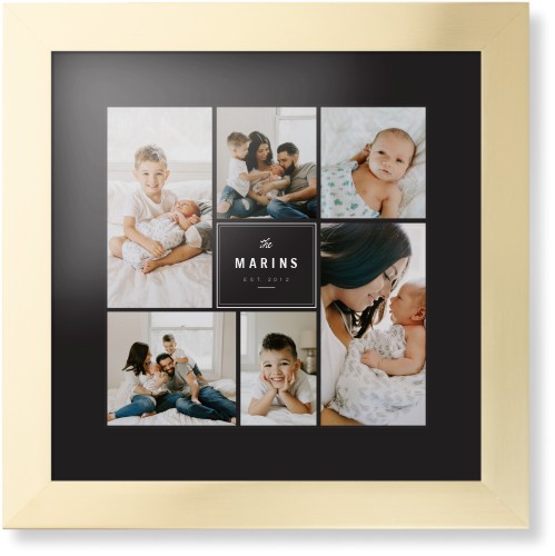 Contemporary Family Collage Framed Print, Matte Gold, Contemporary, None, Black, Single piece, 12x12, Blue, cedar