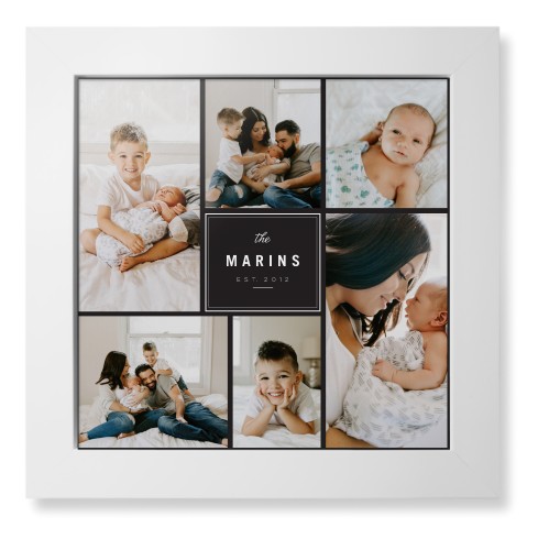 Contemporary Family Collage Framed Print, White, Contemporary, None, None, Single piece, 12x12, Blue, cedar