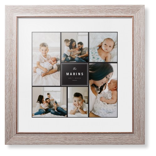 Contemporary Family Collage Framed Print, Rustic, Modern, None, White, Single piece, 12x12, Blue, cedar