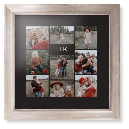 Modern Gallery Monogram of Nine Framed Print, Metallic, Modern, Black, Black, Single piece, 12x12, Multicolor