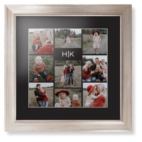Modern Gallery Monogram of Nine Framed Print, Metallic, Modern, White, Black, Single piece, 12x12, Multicolor