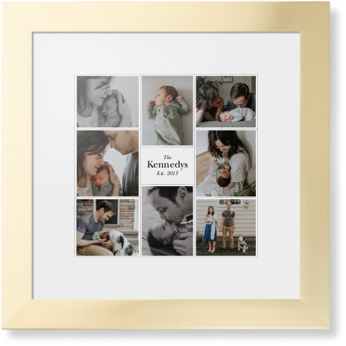 Modern Family Collage Portrait Framed Print, Matte Gold, Contemporary, White, White, Single piece, 12x12, White