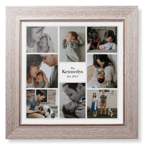 Modern Family Collage Portrait Framed Print, Rustic, Modern, None, None, Single piece, 12x12, White, white