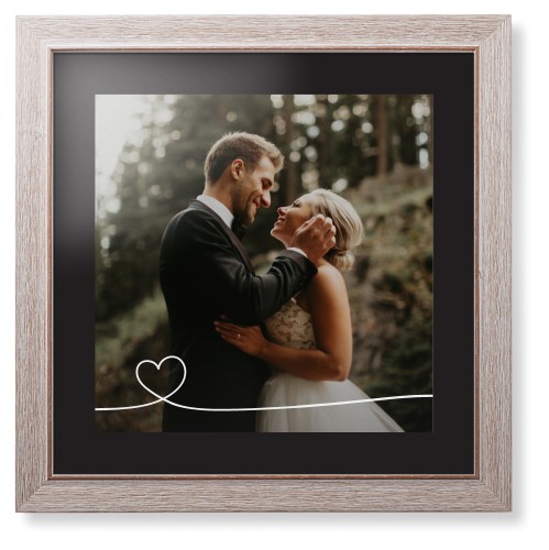 Heart Line Art Framed Print, Rustic, Modern, None, Black, Single piece, 16x16, White, white