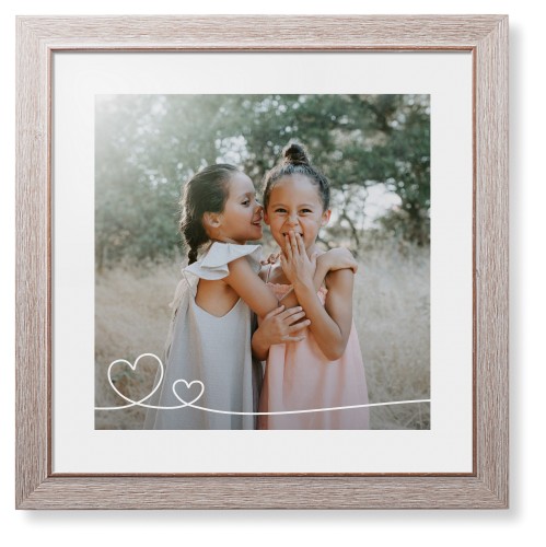 Double Heart Line Art Framed Print, Rustic, Modern, None, White, Single piece, 16x16, White, white