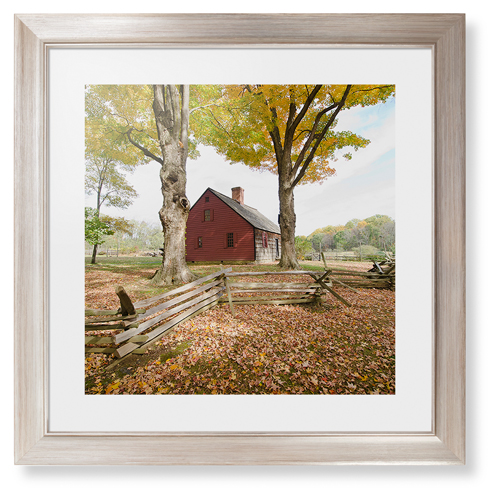 Barn in Autumn Framed Print, Metallic, Modern, White, White, Single piece, 16x16, Multicolor