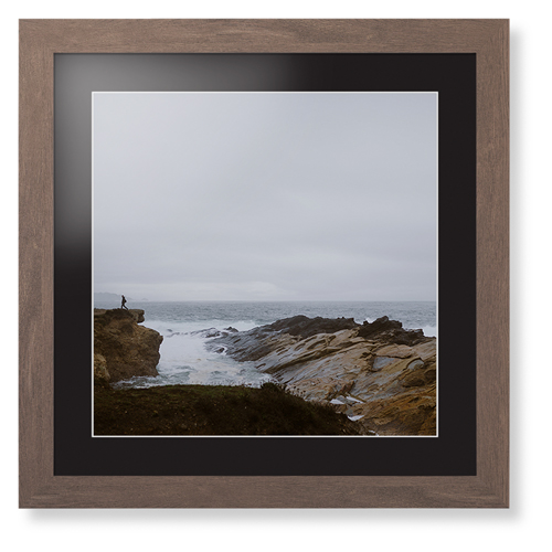 Gray Sea Framed Print, Walnut, Contemporary, White, Black, Single piece, 16x16, Multicolor