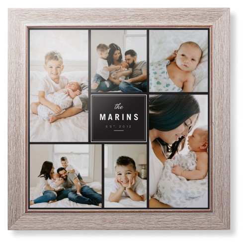 Contemporary Family Collage Framed Print, Rustic, Modern, None, None, Single piece, 16x16, Blue