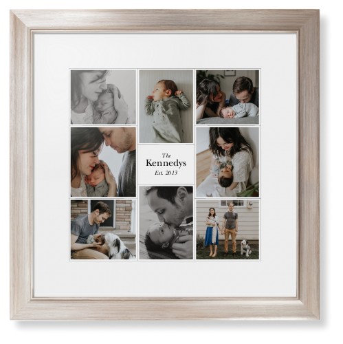 Modern Family Collage Portrait Framed Print, Metallic, Modern, White, White, Single piece, 16x16, White, white