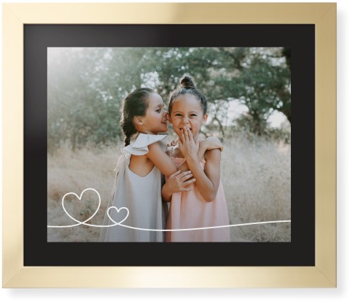 Double Heart Line Art Framed Print, Matte Gold, Contemporary, Black, Black, Single piece, 16x20, White