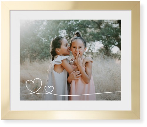 Double Heart Line Art Framed Print, Matte Gold, Contemporary, White, White, Single piece, 16x20, White
