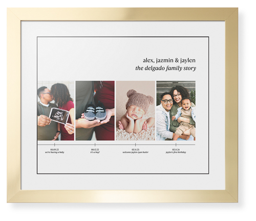 Family Timeline Framed Print, Matte Gold, Contemporary, Black, White, Single piece, 16x20, White