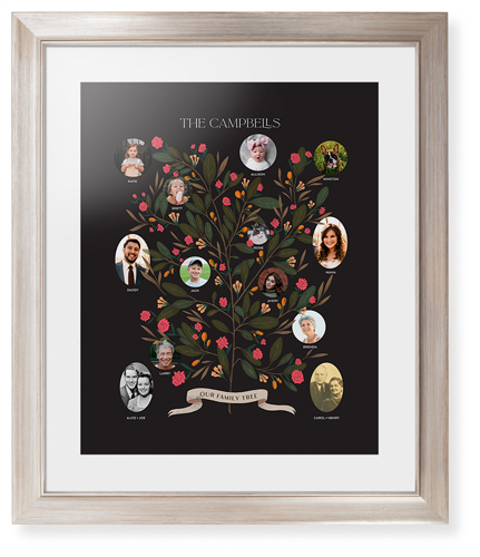 Blooming Family Tree Framed Print, Metallic, Modern, None, White, Single piece, 16x20, Black