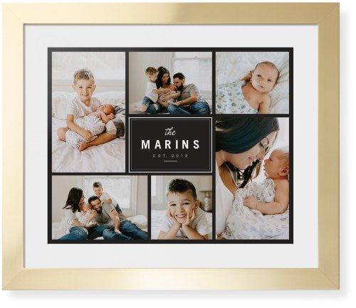 Contemporary Family Collage Framed Print, Matte Gold, Contemporary, None, White, Single piece, 16x20, Blue, cedar