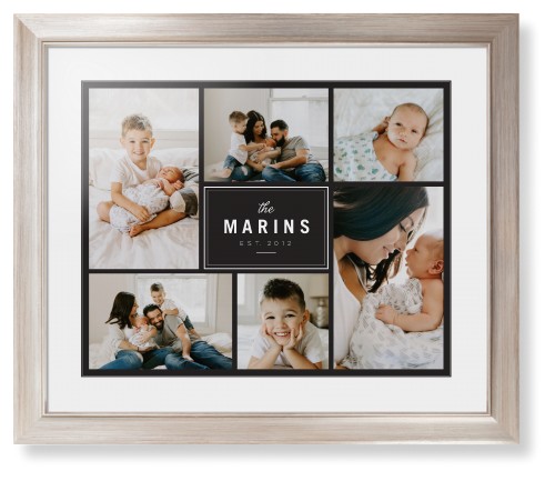 Contemporary Family Collage Framed Print, Metallic, Modern, Black, White, Single piece, 16x20, Blue