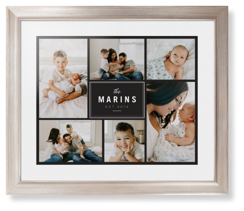 Contemporary Family Collage Framed Print, Metallic, Modern, White, White, Single piece, 16x20, Blue