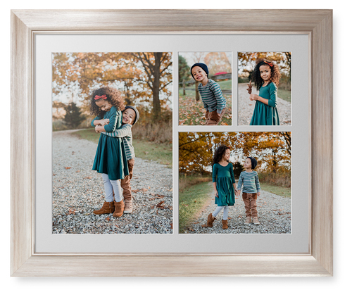 Mixed Four Up Landscape Collage Deluxe Mat Framed Print, Metallic, Modern, White, Single piece, 16x20, White, white