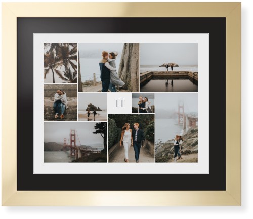 Classic Monogram Gallery of Nine Framed Print, Matte Gold, Contemporary, White, Black, Single piece, 16x20, Multicolor, multi