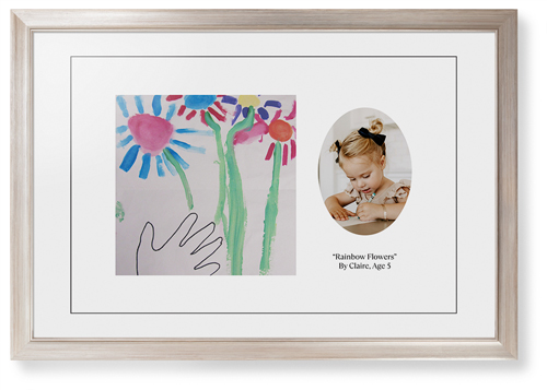 Oval Vignette Framed Print, Metallic, Modern, Black, White, Single piece, 20x30, White, white