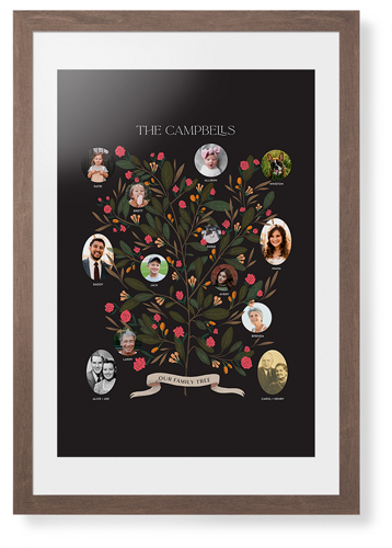 Blooming Family Tree Framed Print, Walnut, Contemporary, White, White, Single piece, 20x30, Black