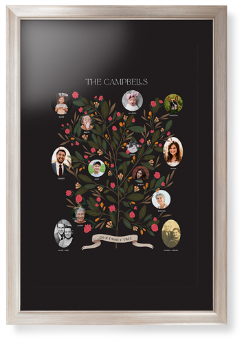 Blooming Family Tree Framed Print, Metallic, Modern, Black, Black, Single piece, 20x30, Black, black