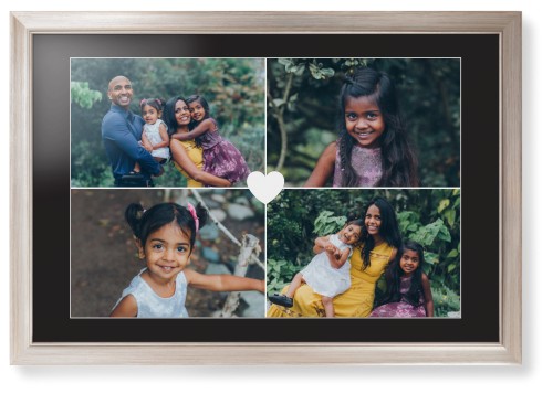 Heart Grid Framed Print, Metallic, Modern, White, Black, Single piece, 20x30, White, white