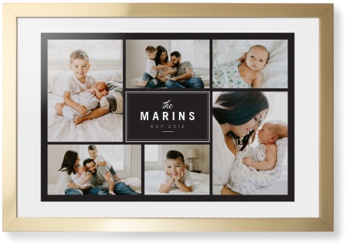 Contemporary Family Collage Framed Print, Matte Gold, Contemporary, Black, White, Single piece, 20x30, Blue