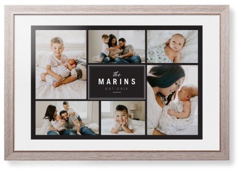 Contemporary Family Collage Framed Print, Rustic, Modern, Black, White, Single piece, 20x30, Blue