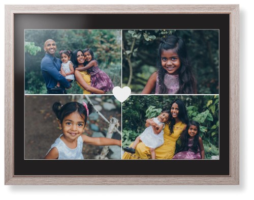 Heart Grid Framed Print, Rustic, Modern, White, Black, Single piece, 24x36, White, white