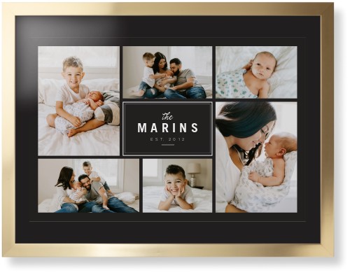 Contemporary Family Collage Framed Print, Matte Gold, Contemporary, None, Black, Single piece, 24x36, Blue