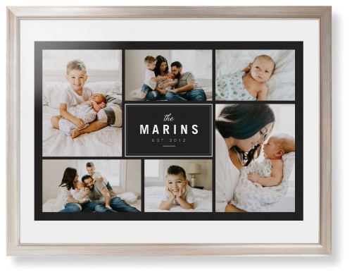 Contemporary Family Collage Framed Print, Metallic, Modern, White, White, Single piece, 24x36, Blue, cedar