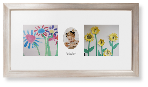 Oval Vignette Framed Print, Metallic, Modern, White, White, Single piece, 10x24, White, white