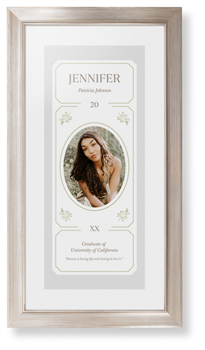 Vintage Stationery Frame Framed Print, Metallic, Modern, White, White, Single piece, 10x24, Gray, smoke