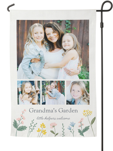 Grandma's Garden Garden Flag, Flag Stand, White
