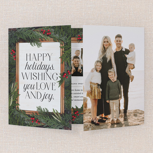 Holly Magic Holiday Card, Green, Gate Fold, Holiday, Pearl Shimmer Cardstock, Square, Pine Grove