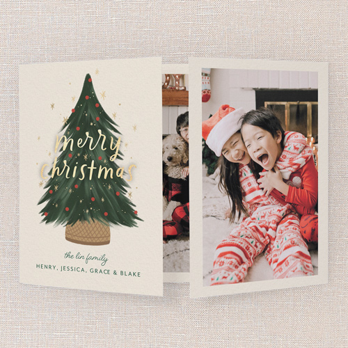 Storyline Moments Holiday Card, White, Gate Fold, Christmas, Pearl Shimmer Cardstock, Square, Almond