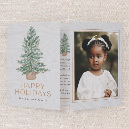 Golden Edge Holiday Card, White, Gate Fold, Holiday, Matte, Folded Smooth Cardstock, Square, White