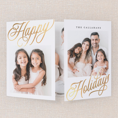Golden Blessings Holiday Card, White, Gate Fold, Holiday, Pearl Shimmer Cardstock, Square, White