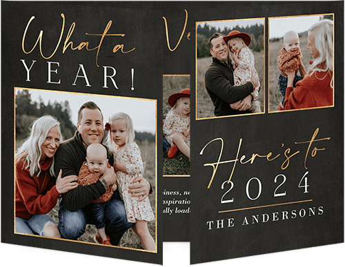 Cheering Year New Year's Card, Grey, Gate Fold, New Year, Pearl Shimmer Cardstock, Square