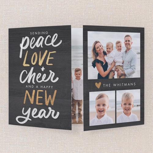Coastal Moments New Year's Card, Grey, Gate Fold, New Year, Pearl Shimmer Cardstock, Square, Charcoal