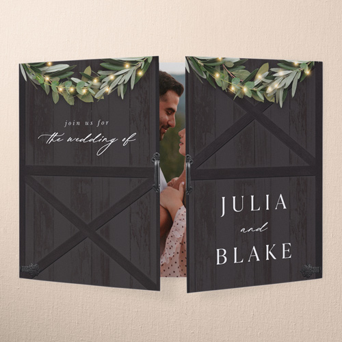 Wooden Wonders Wedding Invitation, Black, Gate Fold, Matte, Folded Smooth Cardstock, Square, Black