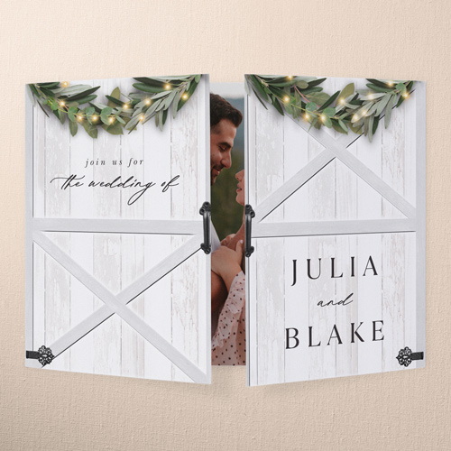 Wooden Wonders Wedding Invitation, White, Gate Fold, Pearl Shimmer Cardstock, Square, White