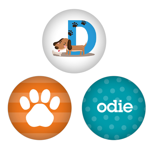 Doggy Monogram Set of 3 Glass Magnets, Set of 3 Glass, Multicolor