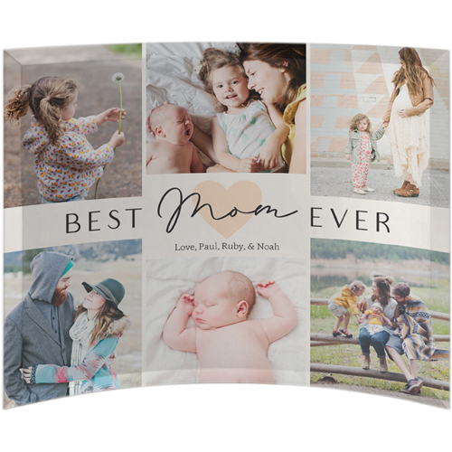 Heart Best Mom Curved Glass Print, 10x12, Curved, Beige, elderflower