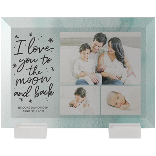 Love You to the Moon Watercolor Flat Glass Print, 5x7, Flat, Green, spring valley