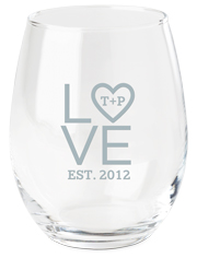stacked love initials wine glass