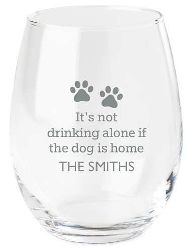 Drinking With Dog Wine Glass, Etched Wine, White