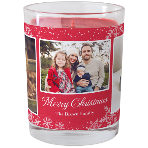 Classic Snowflake Collage Glass Candle, Glass, Fireside Spice, 9oz, Red
